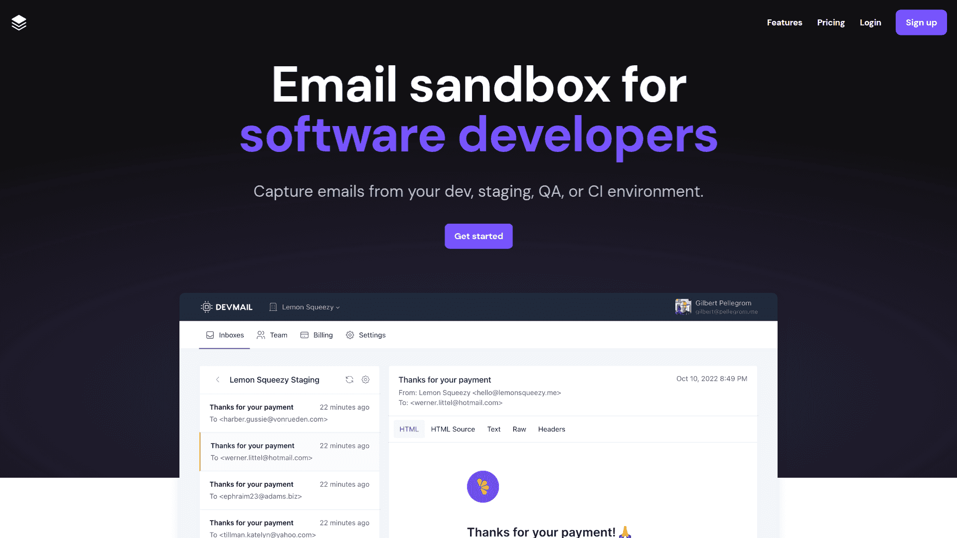 DevMail screenshot