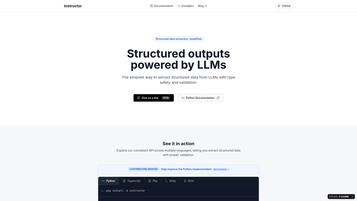 Instructor - Structured Data Extraction for LLMs | EveryDev.ai