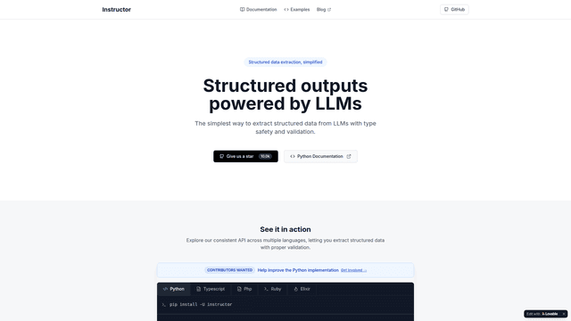 Instructor - Structured Data Extraction for LLMs | EveryDev.ai