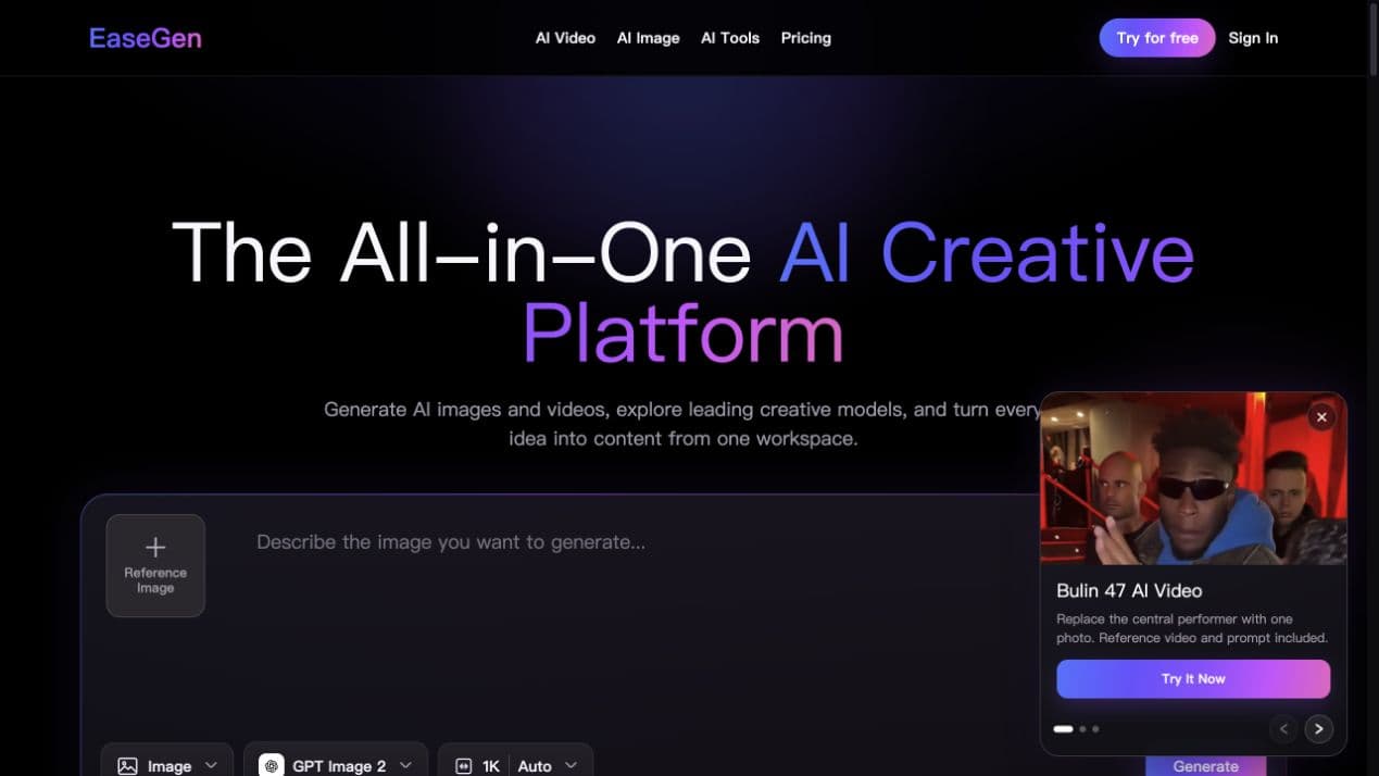 EaseGen: AI image and video creation in one workspace