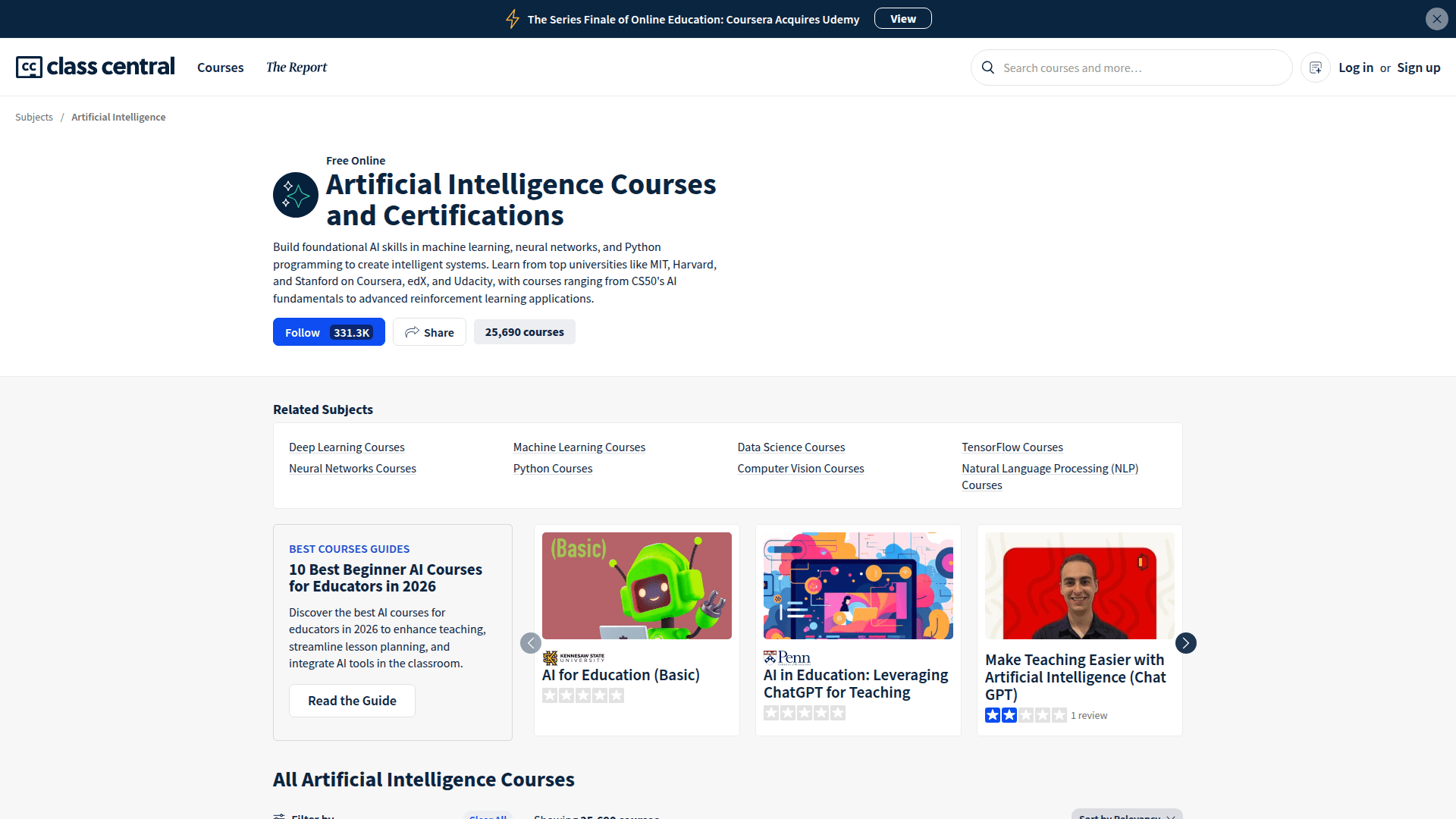 Class Central AI Courses - 1