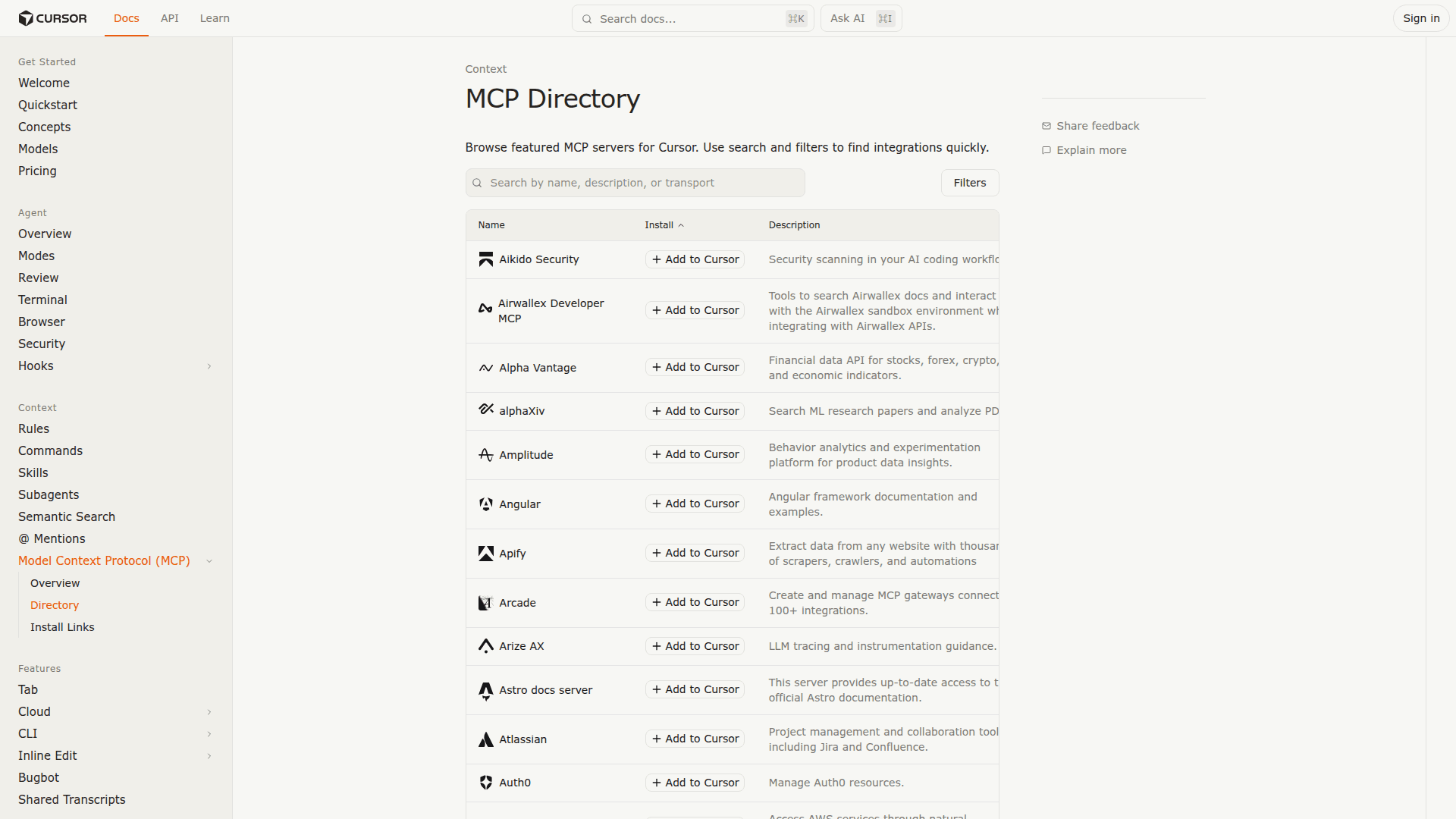 Cursor MCP Directory