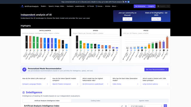 Artificial Analysis - LLM Benchmark Comparison Platform | EveryDev.ai
