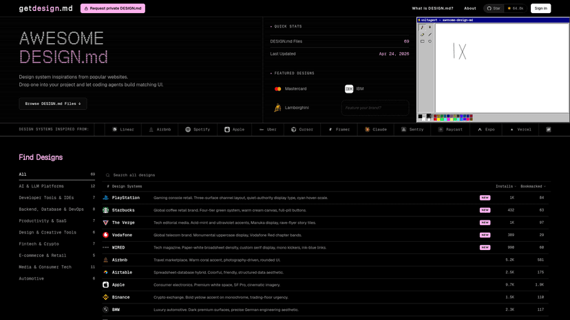 Awesome DESIGN.md - Curated UI Design Docs for AI | EveryDev.ai