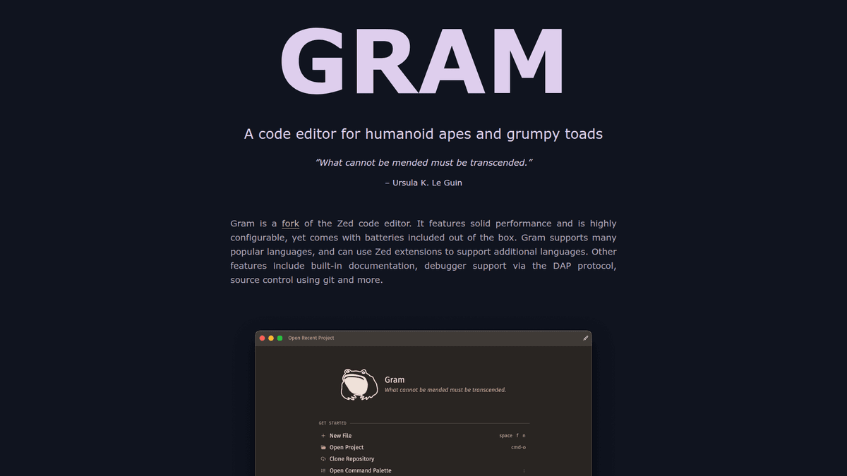 Gram - Open Source Code Editor No AI | EveryDev.ai