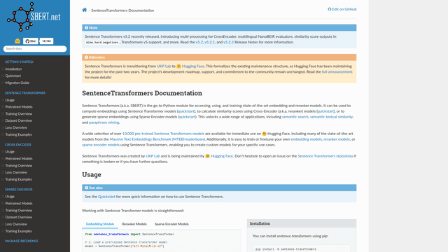 Sentence Transformers - Python Sentence Embedding Library | EveryDev.ai