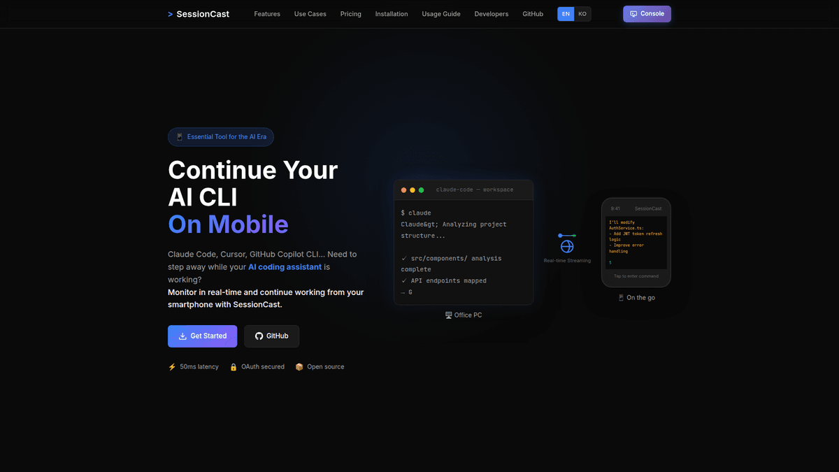 SessionCast - Mobile Terminal Streaming for Developers | EveryDev.ai